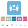 Incorrect social distancing white flat icons on color rounded square backgrounds. 6 bonus icons included - Incorrect social distancing flat icons on color rounded square backgrounds