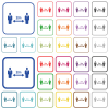 Social distancing 2 meters outlined flat color icons - Social distancing 2 meters color flat icons in rounded square frames. Thin and thick versions included.