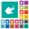 Left handed slide up gesture square flat multi colored icons - Left handed slide up gesture multi colored flat icons on plain square backgrounds. Included white and darker icon variations for hover or active effects.