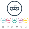 Trolley bus flat color icons in round outlines. 6 bonus icons included. - Trolley bus flat color icons in round outlines