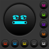 Conveyor with boxes dark push buttons with color icons - Conveyor with boxes dark push buttons with vivid color icons on dark grey background