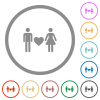 Dating flat icons with outlines - Dating flat color icons in round outlines on white background