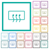 Rear window defrost flat color icons with quadrant frames on white background - Rear window defrost flat color icons with quadrant frames