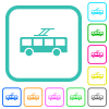 Trolley bus vivid colored flat icons in curved borders on white background - Trolley bus vivid colored flat icons