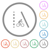 Bicycle lane flat color icons in round outlines on white background - Bicycle lane flat icons with outlines