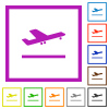 Airplane take off flat color icons in square frames on white background - Airplane take off flat framed icons