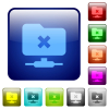 FTP cancel operation icons in rounded square color glossy button set - FTP cancel operation color square buttons