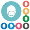 Face with medical mask flat white icons on round color backgrounds - Face with medical mask flat round icons