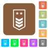 Military insignia with three chevrons and two stars flat icons on rounded square vivid color backgrounds. - Military insignia with three chevrons and two stars rounded square flat icons