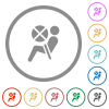 Disabled air bag dashboard indicator flat icons with outlines - Disabled air bag dashboard indicator flat color icons in round outlines on white background