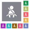 Car seat belt warning indicator square flat icons - Car seat belt warning indicator flat icons on simple color square backgrounds