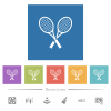 Two tennis rackets flat white icons in square backgrounds. 6 bonus icons included. - Two tennis rackets flat white icons in square backgrounds