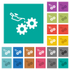 Oiler can and gears square flat multi colored icons - Oiler can and gears multi colored flat icons on plain square backgrounds. Included white and darker icon variations for hover or active effects.