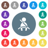 Car seat belt warning indicator flat white icons on round color backgrounds. 17 background color variations are included. - Car seat belt warning indicator flat white icons on round color backgrounds