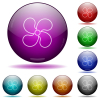 Car fan icon in glass sphere buttons - Car fan icons in color glass sphere buttons with shadows