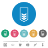 Military insignia with three chevrons flat round icons - Military insignia with three chevrons flat white icons on round color backgrounds. 6 bonus icons included.