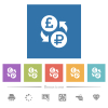 Pound Ruble money exchange flat white icons in square backgrounds - Pound Ruble money exchange flat white icons in square backgrounds. 6 bonus icons included.