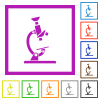 Microscope flat color icons in square frames on white background - Microscope flat framed icons