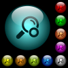 Trusted search icons in color illuminated spherical glass buttons on black background. Can be used to black or dark templates - Trusted search icons in color illuminated glass buttons