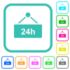 Hanging table with 24 hours vivid colored flat icons - Hanging table with 24 hours vivid colored flat icons in curved borders on white background