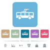 Trolley bus white flat icons on color rounded square backgrounds. 6 bonus icons included - Trolley bus flat icons on color rounded square backgrounds