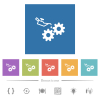 Oiler can and gears flat white icons in square backgrounds - Oiler can and gears flat white icons in square backgrounds. 6 bonus icons included.