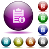 Note info icon in glass sphere buttons - Note info icons in color glass sphere buttons with shadows