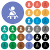 Car seat belt warning indicator multi colored flat icons on round backgrounds. Included white, light and dark icon variations for hover and active status effects, and bonus shades. - Car seat belt warning indicator round flat multi colored icons