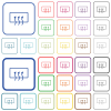 Rear window defrost color flat icons in rounded square frames. Thin and thick versions included. - Rear window defrost outlined flat color icons