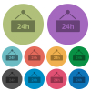 Hanging table with 24 hours darker flat icons on color round background - Hanging table with 24 hours color darker flat icons