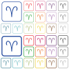 Aries zodiac symbol color flat icons in rounded square frames. Thin and thick versions included. - Aries zodiac symbol outlined flat color icons