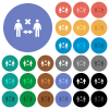 Incorrect social distancing round flat multi colored icons - Incorrect social distancing multi colored flat icons on round backgrounds. Included white, light and dark icon variations for hover and active status effects, and bonus shades.