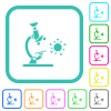 Microscope and virus vivid colored flat icons in curved borders on white background - Microscope and virus vivid colored flat icons