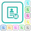 Save contact changes vivid colored flat icons in curved borders on white background - Save contact changes vivid colored flat icons