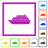 Cruise ship flat color icons in square frames on white background - Cruise ship flat framed icons