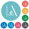 Bicycle lane flat white icons on round color backgrounds - Bicycle lane flat round icons