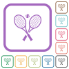 Tennis rackets with ball simple icons in color rounded square frames on white background - Tennis rackets with ball simple icons