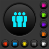 Team dark push buttons with vivid color icons on dark grey background - Team dark push buttons with color icons