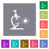 Microscope and virus flat icons on simple color square backgrounds - Microscope and virus square flat icons
