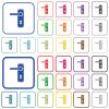 Left handed door handle with screws color flat icons in rounded square frames. Thin and thick versions included. - Left handed door handle with screws outlined flat color icons