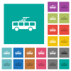 Trolley bus multi colored flat icons on plain square backgrounds. Included white and darker icon variations for hover or active effects. - Trolley bus square flat multi colored icons