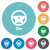 Steering lock flat round icons - Steering lock flat white icons on round color backgrounds