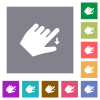 Left handed move down gesture flat icons on simple color square backgrounds - Left handed move down gesture square flat icons