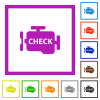 Check engine flat color icons in square frames on white background - Check engine flat framed icons