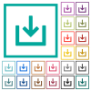 Import item flat color icons with quadrant frames on white background - Import item flat color icons with quadrant frames