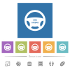 Steering wheel airbag flat white icons in square backgrounds - Steering wheel airbag flat white icons in square backgrounds. 6 bonus icons included.