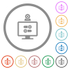 Webcam tweaking flat icons with outlines - Webcam tweaking flat color icons in round outlines on white background