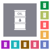 Oil barrel flat icons on simple color square backgrounds - Oil barrel square flat icons