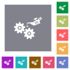 Oiler can and gears flat icons on simple color square backgrounds - Oiler can and gears square flat icons
