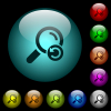 Undo search icons in color illuminated spherical glass buttons on black background. Can be used to black or dark templates - Undo search icons in color illuminated glass buttons